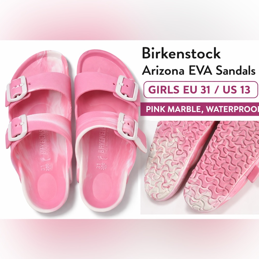 Birkenstock Arizona EVA Pink Marble Sandals | Girls EU 31 / US 13 | Waterproof
